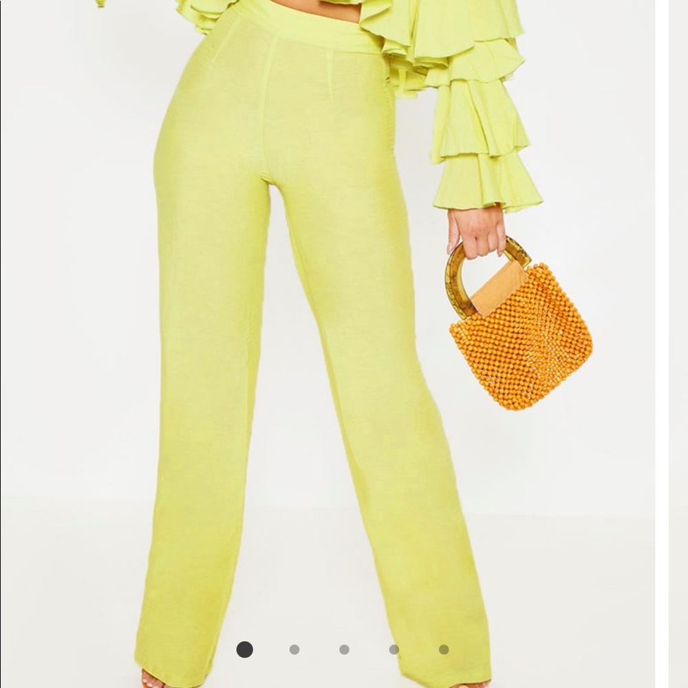 Lime Woven High Waisted Wide Leg Pants